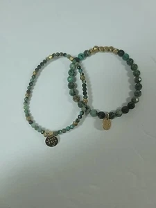 Lenny & Eva Gemstone Bracelet in African Turquoise Lot of 2 Stretch Beaded - Picture 1 of 12