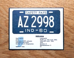 1960 Post Cereal INDIANA Box Cutout License Plate Card (C60P0014) - Picture 1 of 1