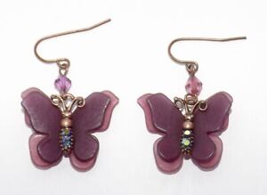 Vintage AVON Frosted Lucite AB Crystal Purple Butterfly Copper tone Earrings