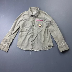 Billabong Girls Button-Up Shirt Small Army Green 100% Cotton California Patche - Picture 1 of 10