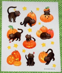 VINTAGE HALLMARK HALLOWEEN BLACK CATS~PUMPKINS~JACK O' LANTERN STICKERS - Picture 1 of 1