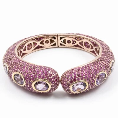 62.16ct Natural Amethyst & Ruby 925 Sterling Sliver Bangle in Rose Gold Plated - Image 1 of 4