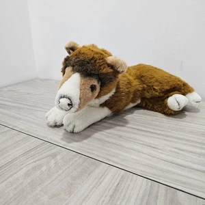 Kellytoy Vintage Border Collie Plüsch Welpe Hund braun weiß NASE ABZIEHEN liegend - Bild 1 von 6