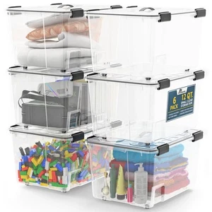 Stackable Storage Box Set - 6 Pieces 12 Quarts Multi-purpose, Space-Efficient... - Picture 1 of 7