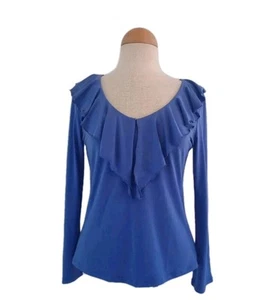Andria L Iieu Blue Iris Ruffle V-Neck, Long Sleeve Top NWT Women's Size M - Picture 1 of 6