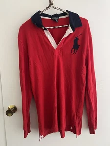 Polo Ralph Lauren Big Pony Rugby Shirt Rot Navy XL (18-20) Langarm - Bild 1 von 6