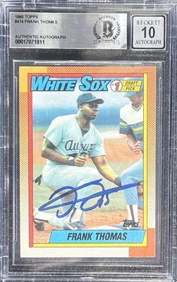 1990 年弗兰克·托马斯亲笔签名 Topps 新秀卡贝克特板 BAS 10 签名 — 第 1/3 张图片