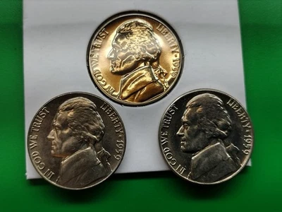 1959 BU PD And Proof Jefferson Nickel Set. Actual Coins. 1.1m Minted.  - Image 1 of 2
