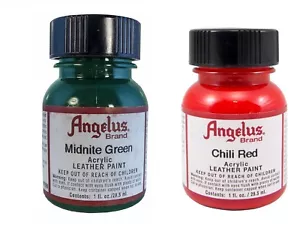 Angelus Acrylic Leather Paint Kit Colors Midnight Green 1 Oz + Chili Red 1 Oz - Picture 1 of 7