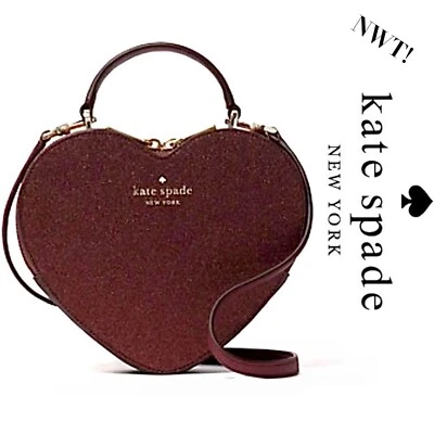 NWT Kate Spade Love Shack Glitter Heart Bag in Deep Nova Burgundy MSRP $329 - Image 1 of 4