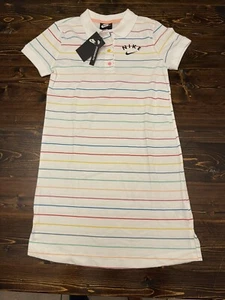 Nike Sportswear Girls Polo Dress, Size Large, White/Stripes, New W Tags - Picture 1 of 6
