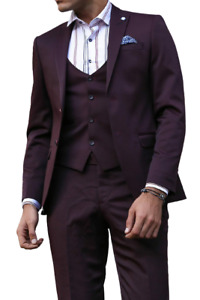 Men 3pc Vested Suit European WESSI J.VALINTIN European Slim Fit 118-80 Burgundy