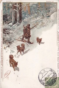ROSJA: 1905 Seria pocztówek Syberia: "Łowca z psami" - Zdjęcie 1 z 2
