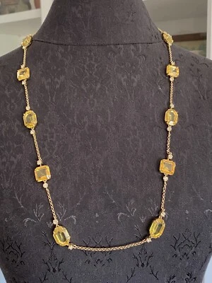 Novo com etiquetas Ann Taylor conjunto de pinos amarelos colar estação de pedra tom ouro amarelo 30” - Imagem 1 de 4