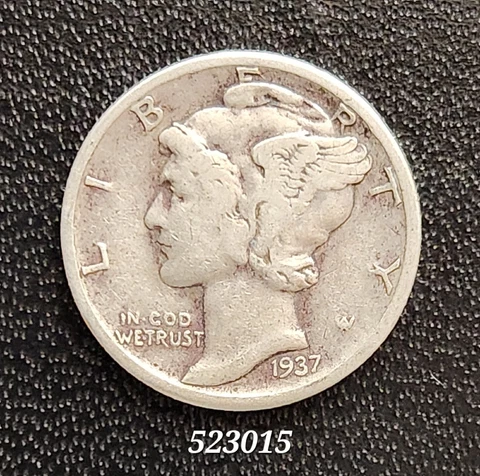 1937 P Mercury Dime 90% Silver  Ave. Circulated Coin Free Shipping #523015 Cover