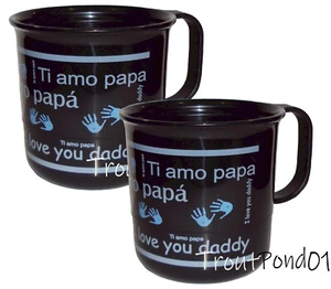 Tupperware Set 2 Coffee Cups 12oz Mug Dad in Multi Languages Papa Black New - Picture 1 of 3