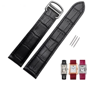 Cinturino orologio pelle marrone nero con fibbia pieghevole per Cartier Tank - Foto 1 di 16