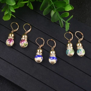 2 Beads Colored Enamel Gemstone Earrings Bohemian Handmade Fashion Earrings Gift - Picture 1 of 29