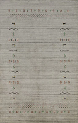 Grey Traditional Gabbeh Rug Hand-knotted Wool Rug 5x8 ft - Image 1 of 4