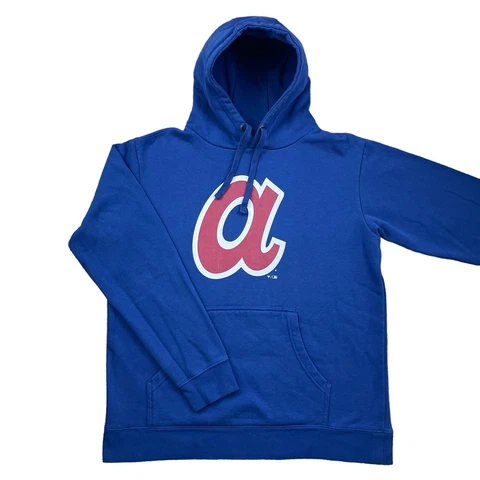 Atlanta Braves Baseball Retro Logo Blue Hoodie Sweatshirt Adult size L See Pics Cover