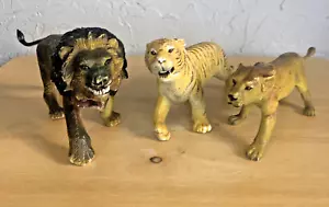 Lot of 3 - Vtg AAA Toy Lion Tiger Lioness Hard PVC Plastic ANIMAL Figurines - Picture 1 of 12