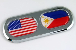 USA Philippines Double Country Flag Car Chrome Emblem Decal Sticker Badge DC - Imagen 1 de 5