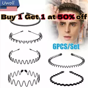 6PCS Metal Hair Headband Wave Style Hoop Band Comb Sports Hairband for Men Women - Picture 1 of 12