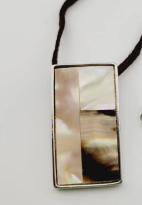 Lia Sophia “Sandbar” Mother of Pearl Square Pendant Brown Suede Cord Necklace - Image 1 of 3