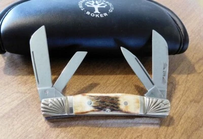 BOKER New Double Tree Genuine Stag Handle 4 Blade Congress Knife/Knives - Image 1 of 2