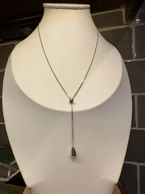 De colección 10k Oro Blanco Sólido AU Lariat Delicado Lágrima Brillante Collar 17" 1.580g Foto 1 de 4