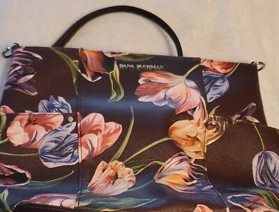 Bolso de Mano Dana Buchman Marrón con Rosa Floral con Asas de Cadena Correa para el Hombro Foto 1 de 4