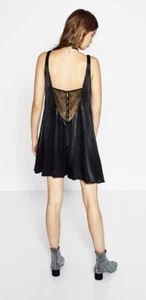 Zara Oversized Satin Silk Feel Lace Back Flowy Playsuit Dress Shorts 8 10 12 - Picture 1 of 12