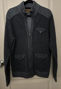 EUC BLUE PRONTO UOMO Full Zip Blue 100% Wool Sweater Cardigan Unisex Size Large - Picture 1 of 8