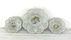 Juego De Colección De 3 Cuencos Reticulados Florales Pintados A Mano Cluj-Napoca Rumania - Imagen 1 de 17