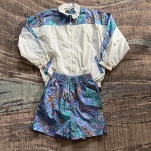 Vintage 90's Slade White Purple Fish Full Track Suit Windbreaker Shorts Sz Small - Picture 1 of 10