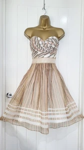 COAST size 8 Gorgeous Pleated Autumn Colours Striped Strapless Occasion Dress - Picture 1 of 6