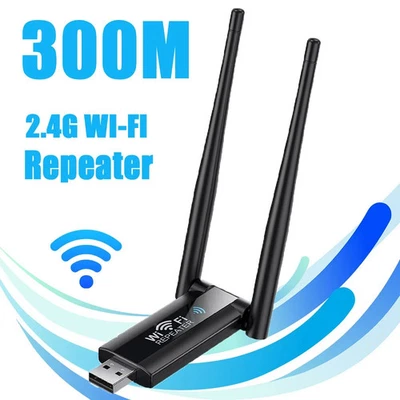 USB WiFi Repeater Wireless 300Mbps 2.4GHz Range Network Booster Internet Dongle - Image 1 of 4