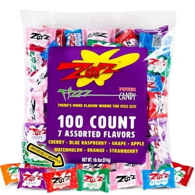 Zotz Fizzy Hard Candy – Bulk Pack of 100 Assorted Individually Wrapped Candies - Image 1 of 4