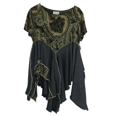 Saffir Ynys Handmade Womens Paisley Metallic Asymmetrical Hem Tunic Top size L - Image 1 of 4