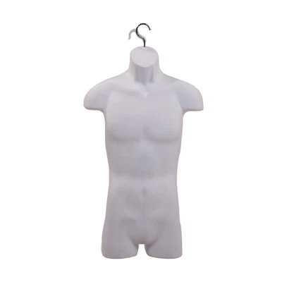 Male Molded White Shapely Torso Form With Hook - Fits Men's Sizes S-L - Image 1 of 2