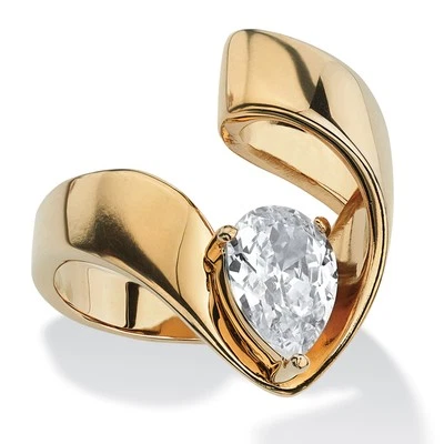 1.80 TCW 梨形切割立方锆石镶嵌戒指镀金离子镀 — 第 1/4 张图片