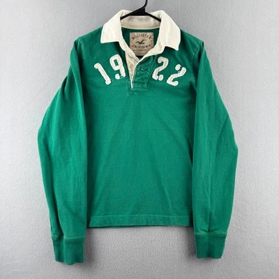 Camisa de Rugby Hollister De Colección Para Hombres Pequeña Verde Algodón Pesado Polo Surf Y2K Foto 1 de 4