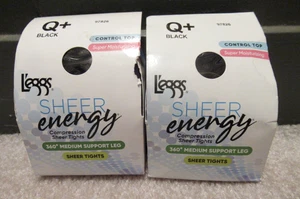 2 Leggs Sheer Energy 360 Med Leg Compression Sheer Tights Control Top Q+ Black - Picture 1 of 5