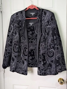 Conjunto sin mangas chaqueta Dressbarn para mujer 24 negro plata brillo brocado cóctel formal - Imagen 1 de 11