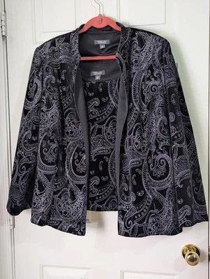 Conjunto sin mangas chaqueta Dressbarn para mujer 24 negro plata brillo brocado cóctel formal Foto 1 de 4