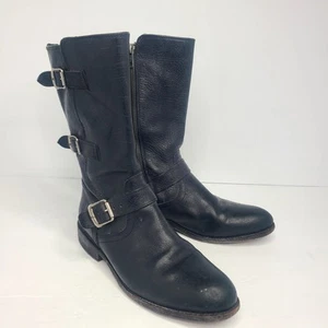 FRYE Jayden Buckle Black Leather Moto Biker Side Zip Boots Women's Size 10B - Picture 1 of 8