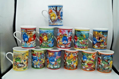 SET OF 12 M&M CANDY DANBURY MINT COLLECTOR COFFEE MUG CUP NEW - Image 1 of 4