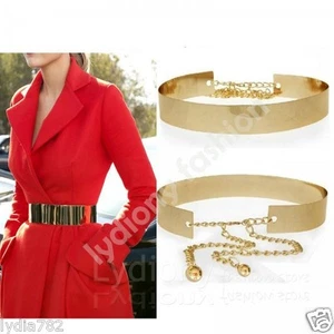 New Gold Wide Plate Full Metal Waist Waistband Band Mirror Chains Party Gift - Picture 1 of 7