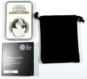 2015 £2 UK Britannia 1 Oz .999 Fine Silver Coin - NGC PF 70 UC - with COA - Picture 1 of 4