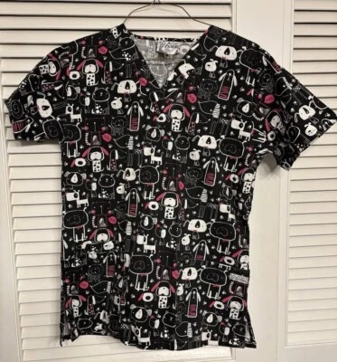 Blusa Médica Negra con Lindo Estampado de Perro Talla S, Marca UA Foto 1 de 3